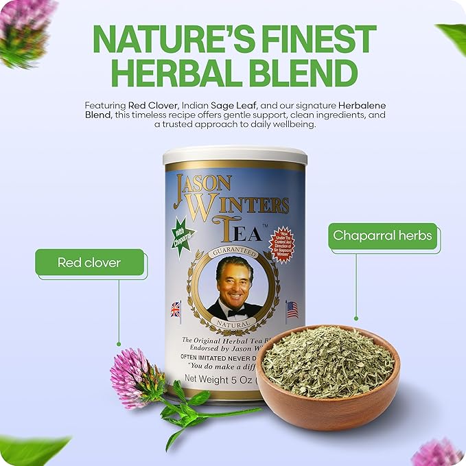 Jason Winters Classic Blend Herbal Tea with Chaparral - 5oz Loose Leaf Herbal Tea - Red Clover Tea &amp Herbalene Special Spice - Original Jason Winters Tea Blend