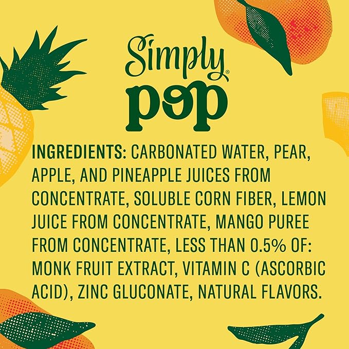 Simply POP Prebiotic Soda Pineapple Mango Cans 12 fl oz 12 Pack