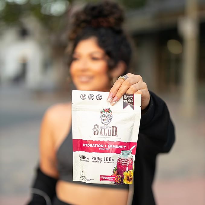 Salud 2-Pack | 2-in-1 Calm + Sleep (Punch) &amp Hydration + Immunity (Hibiscus) 15 Servings Each Drink Mix Dairy &amp Soy Free Non-GMO Gluten Free Vegan Low Calorie 1g of Sugar