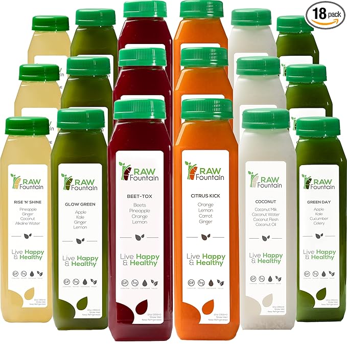 3 Day Juice Cleanse by Raw Fountain All Natural Raw Detox Cleanse Cold Pressed Juice Fast Great Way to Jumpstart a Healthier Diet Kosher Vegan NO Sugar Added 18 Bottles 12oz