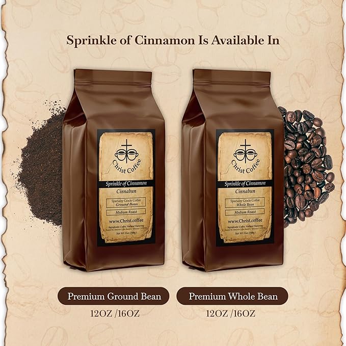 Christ Coffee Sprinkle of Cinnamon Ground Bean | Smooth and Creamy Flavor Perfect for Daily Brew | Freshly Roasted Rich Aroma Cinnabun 12 oz Bag