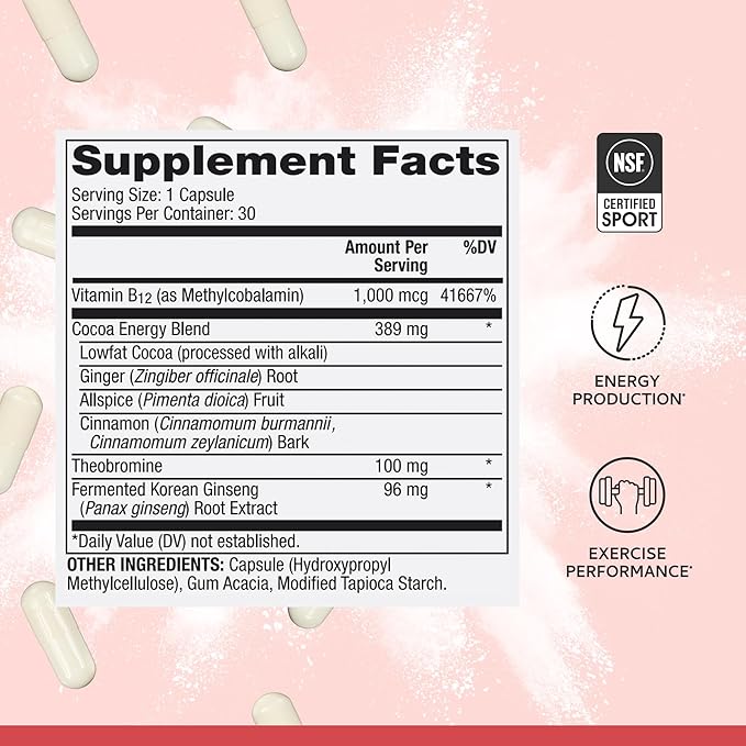 Dr. Mercola Pure Power Energy Boost 30 Servings (30 Capsules) Ginseng + B12 Dietary Supplement Boosts Physical &amp Mental Energy Non-GMO