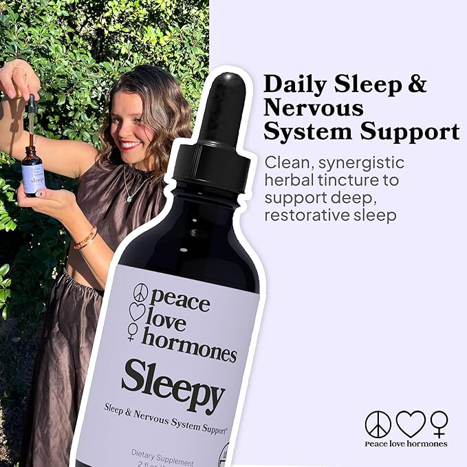 peace. love. hormones. Sleepy Natural Sleep Aid &amp Nervous System Support – Herbal Supplement – Helps Ease Occasional Bloating - Supports Skin Clarity– Non-Drowsy Herbal Formula