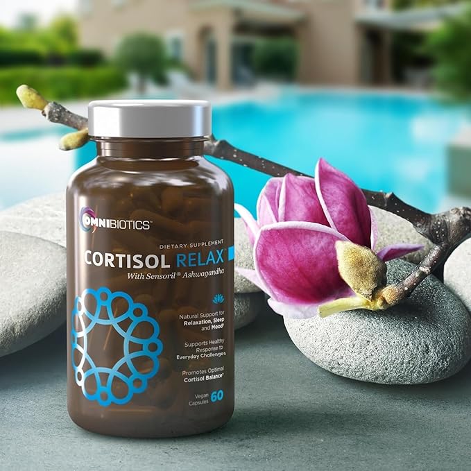 OmniBiotics Cortisol Supplement for Women and Men - High Cortisol Manager with Ashwagandha L-Theanine Magnolia Extract Phosphatidylserine to Support Relaxation Calm Detox - 60 Vegan Capsules