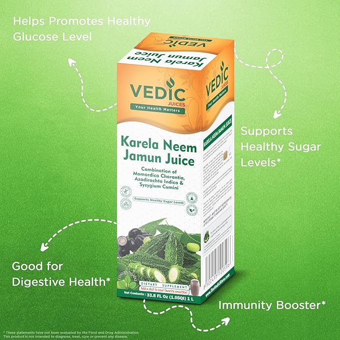 Vedic Juice Ayurvedic Neem Karela Jamun Juice - Original Flavour - Pure Herbal Juice -33.08 Floz (1000 ML)