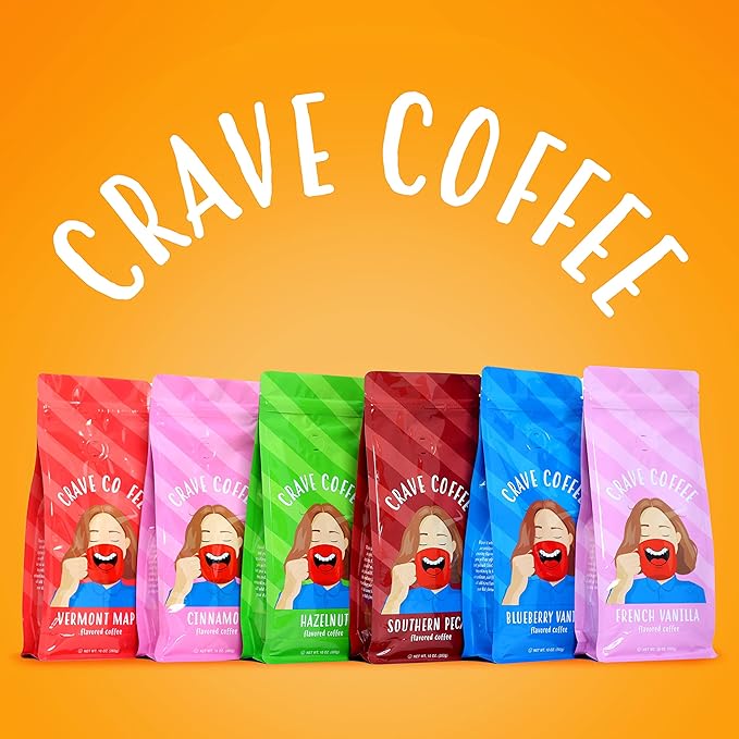 Crave Beverages Flavored Ground Coffee Bag Assorted Variety Pack – Flavorful and Fun Brew Made with 100% Arabica Beans - Flavor Enhanced 10 Oz Pack of 6