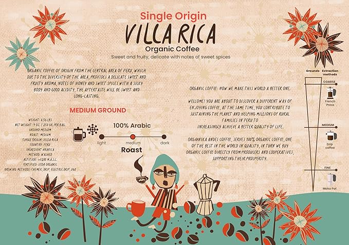 New Orgaanika Andes Cusco (Peru)|Single Origin Coffee | Gourmet Organic | Medium Ground | All Brewing Methods | 12oz bag Pack of 20 (best for restaurants and coffee shops)