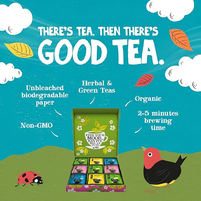 Clipper Tea: Organic Herbal &amp Green Tea Set Gift Box – Tea Selection &amp Sampler with 5 Flavors Including Lemon Ginger and Bedtime Teas – Assorted Tea Bags in Colorful Tea Box 45 Unbleached