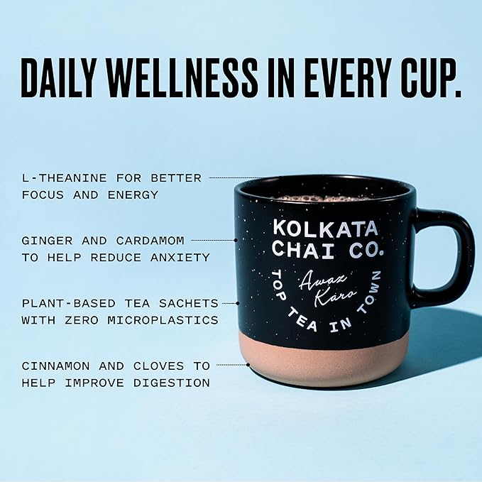 Kolkata Chai - Decaf Chai Tea Bag 45 Count Premium Assam Black Tea and Spices Compostable Tea Bags Vegan All Natural