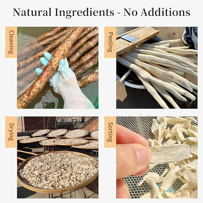 Wanhua Hall Dried Chinese Yam Root Slice 240g/8.47oz Huai Shan Yao Iron Stick Yam Shanyao Large Pieces Sulfur Free Natural Porridge and Soup Ingredients 山药 垆土铁棍山药 山药干