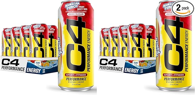 C4 Energy Drink Hawaiian Punch Fruit Juicy Red Carbonated Sugar Free Pre Workout Performance Drink with no Artificial Colors or Dyes 16oz (Pack of 24)