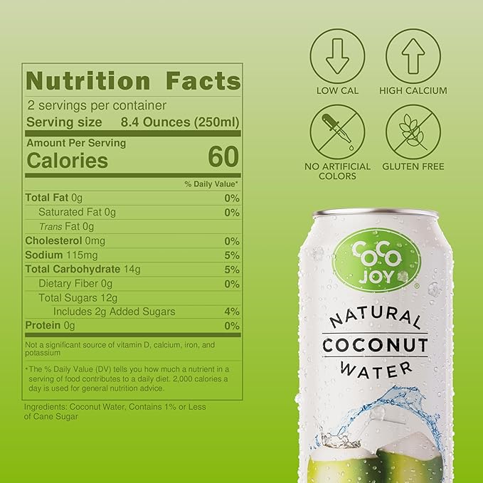 CoCo Joy Natural Coconut Water Low-Calorie High-Calcium Nutrient-Rich Drink 12 pack