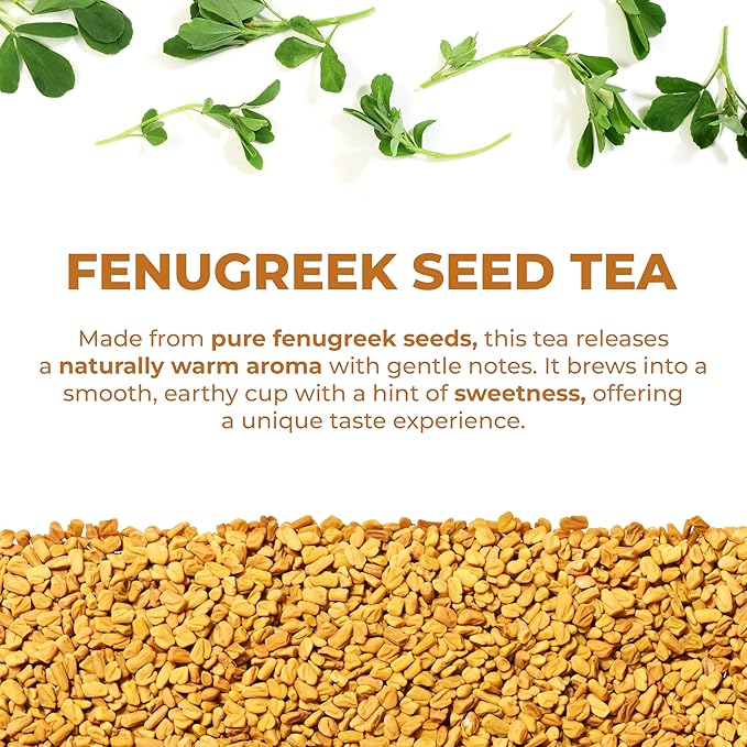 LeafLea 80 Premium Fenugreek Tea Bags Natural Fenugreek Seed for Toasty Flavor &amp Sweet Aroma Fenogreco Tea with Gentle Warmth Caffeine-Free Sugar-Free Vegan Individually Wrapped for Freshnes