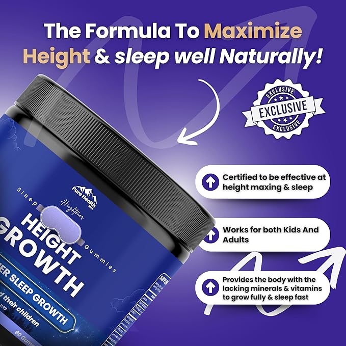 Heightener Height Growth Sleep Gummies - Vitamins to Grow Taller for True Height Potential Natural Height Booster Increase Supplement for Kids and Adults | Calcium &amp Melatonin Multivitamin - 60 G