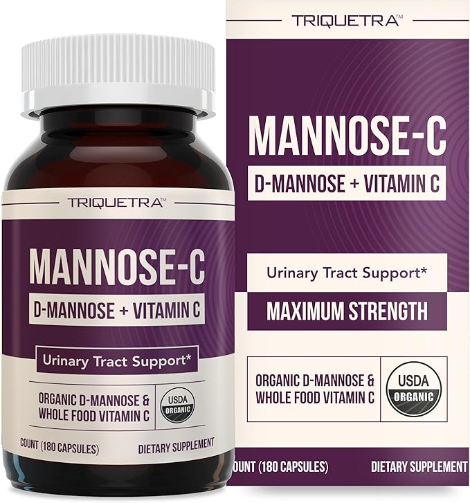 Mannose-C - Organic D-Mannose + Whole Food Vitamin C Natural UTI Support Supplement to Flush &amp Cleanse Urinary Tract Certified Organic Urinary Health for Women Vegan Non-GMO (180 Count)