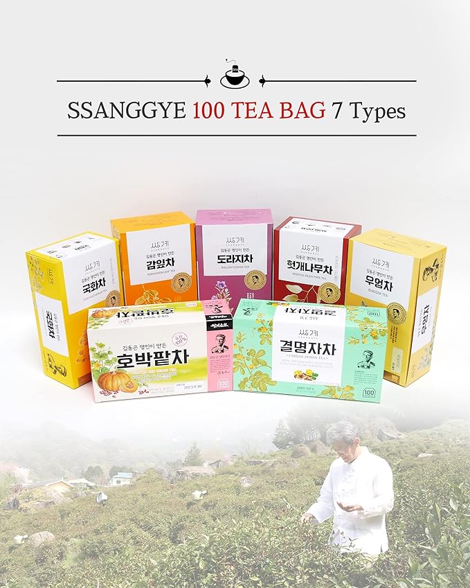 Ssanggye Persimmon Leaf Tea 1.0g x 100 Tea Bags Bulk Size Premium Korean Herbal Hot Cold Hygienic Single Tea Vitamin Mineral Content Herb Soft Taste Traditional Oriental 감잎차 4 Seasons Made in Korea