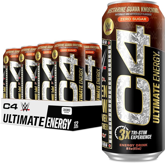 Cellucor C4 Ultimate x WWE | 300mg Caffeine Sugar Free Energy Drink | Knockout Nectarine Guava | 16oz (Pack of 12)