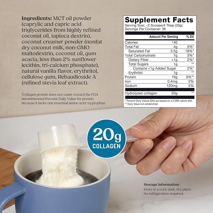 Bulletproof Vanilla Collagen Protein Powder with MCT Oil 19g Protein 42.3 Oz Value Size Collagen Peptides and Amino Acids for Healthy Skin Bones and Joints
