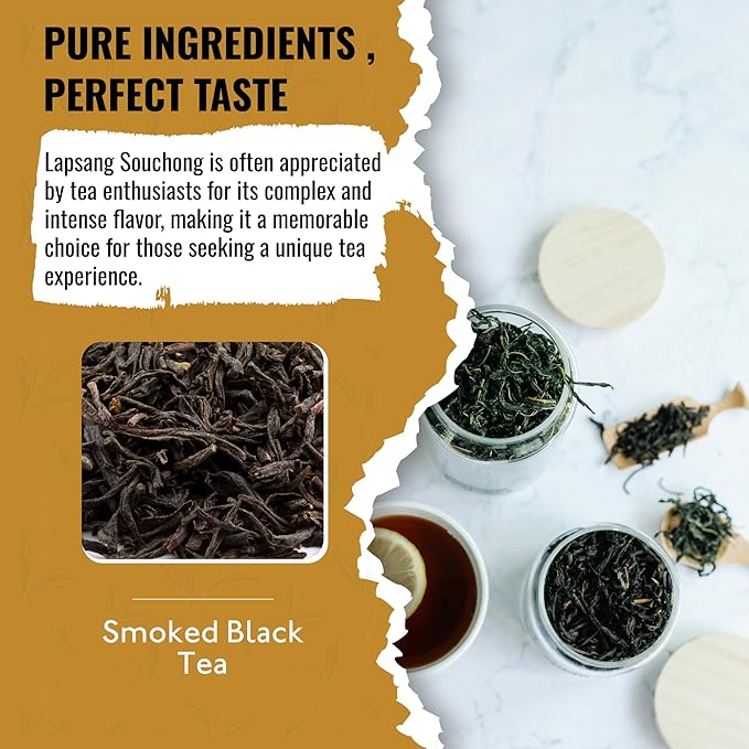 Tea Runners Lapsang Souchong Organic Whole Leaf Black Tea – Small Batch Smoked Over Pinewood for Bold Complex Flavor – Premium Fujian China Loose Leaf Tea High Caffeine - 5 oz