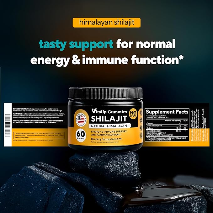 Himalayan Shilajit Gummies for Men &amp Women – Sugar-Free Shilajit Gummies with Fulvic Acid – Pure Energy Immune &amp Healthy Aging Support – 60 Gummies