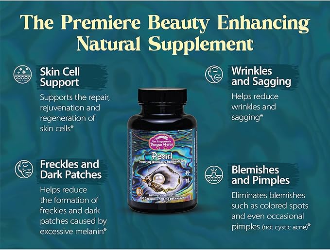 Dragon Herbs Pearl Powder Capsules - Pure Pearl Powder Supplement to Support Skin Eyes Nails Beauty | All Natural Ingredients Non-GMO (100 Capsules 500 mg Per Capsule)