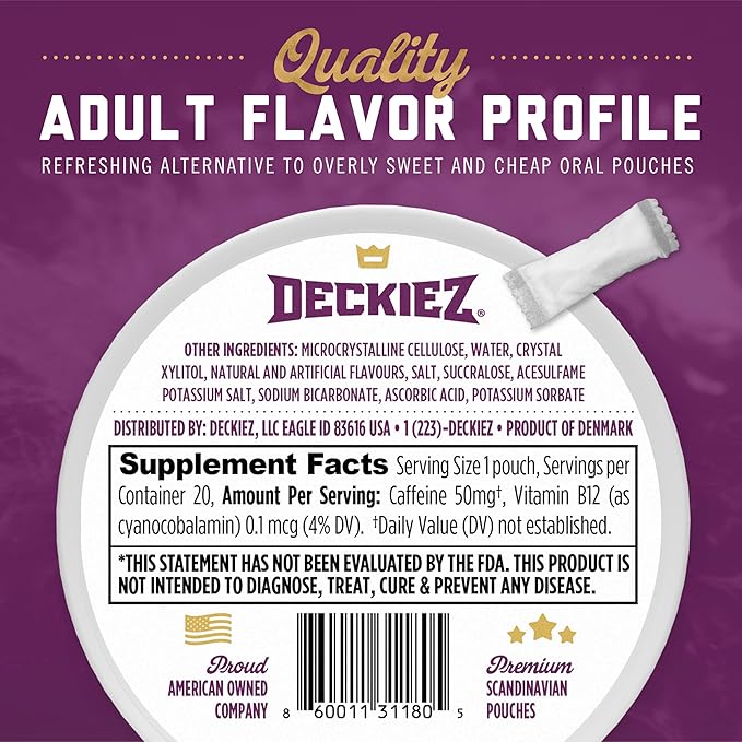Deckiez Energy Pouches 5 Cans (100 Pouches) Sugar Free Caffeine Supplement Coffee Pouches &amp Energy Drink Alternative 50mg Caffeine Pouches Berry Flavor