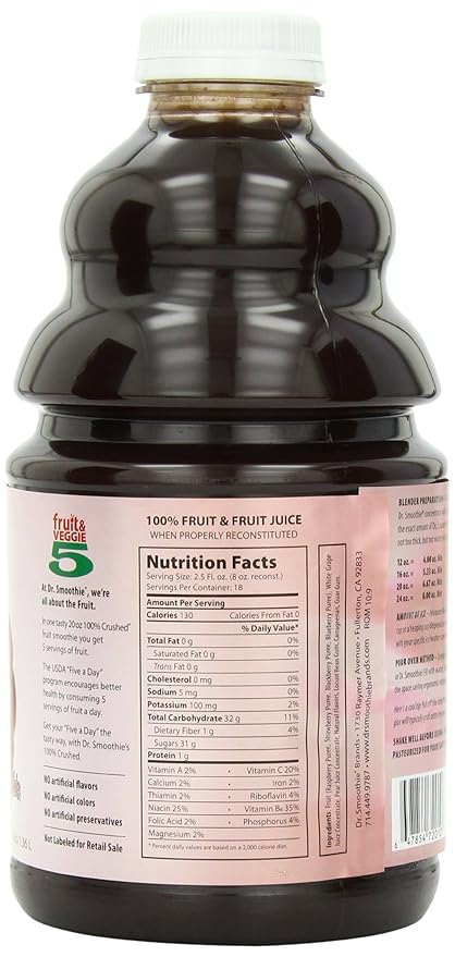 Dr. Smoothie 100% Crushed Fruit Smoothie Four Berry 46-Ounce Bottles (Pack of 2)