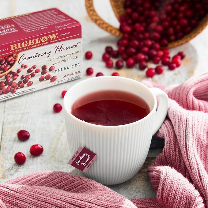 Bigelow Tea Cranberry Harvest Herbal Tea Caffeine Free Tea with Cranberry and Spice Holiday and Christmas Tea 18 Count Box (Pack Of 6) 108 Total Tea Bags