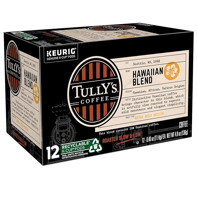 Tully's Coffee Hawaiian Blend Keurig Single-Serve K-Cup Pods Medium Roast 72 Count