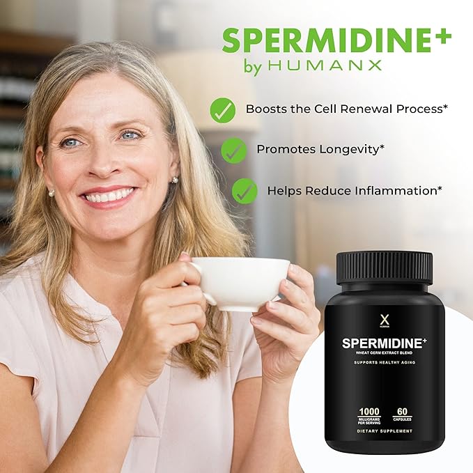 HUMANX Spermidine+ (USA Third Party Tested) - Spermidine-Rich Wheat Germ Extract &amp Zinc to Activate Cellular Renewal - Non-GMO Spermidine Capsules - Supports Healthy Aging - Spermidine Supplement
