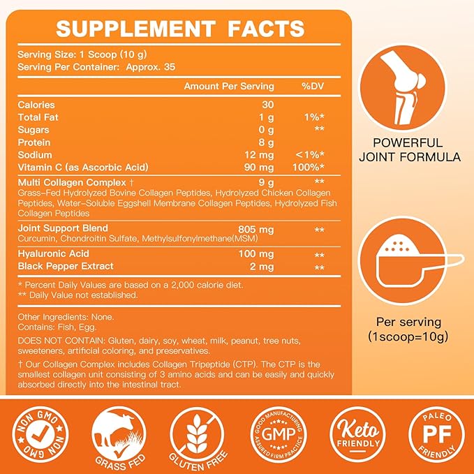 ZEBORA Multi-Collagen-Peptides-Powder with MSM &amp CS Type I II III V X Hydrolyzed Collagen Peptides with Hyaluronic Acid &amp Vitamin C for Women and Men Hair Skin Nails &amp Joint Non-GMO 3