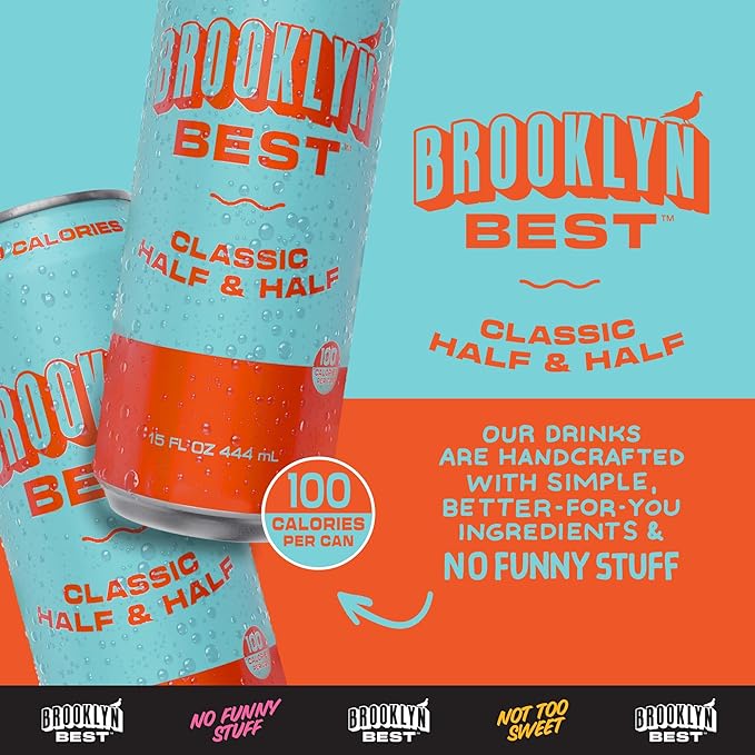 Brooklyn Best Classic Half and Half - Iced Tea and Lemonade Not too Sweet Better for You Drink - 15 Fl Oz (Pack of 12)