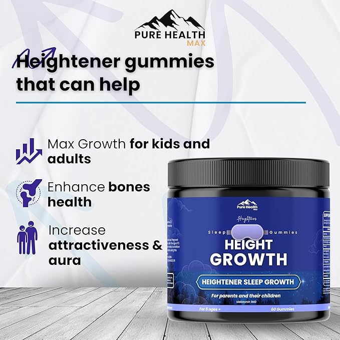 Heightener Height Growth Sleep Gummies - Vitamins to Grow Taller for True Height Potential Natural Height Booster Increase Supplement for Kids and Adults | Calcium &amp Melatonin Multivitamin - 60 G