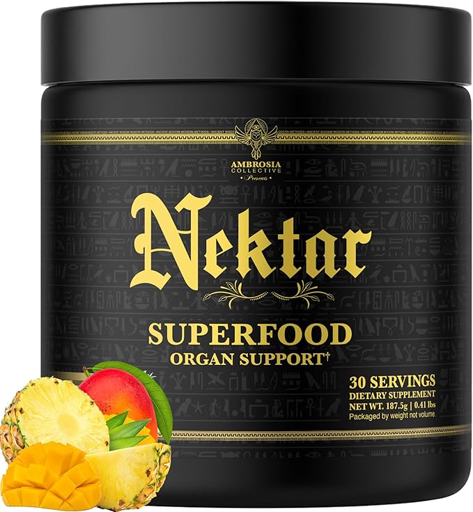 Ambrosia Nektar - Superfood Powder | Daily Organ Support Supplement | Greens Powder Alternative | 13 Superfoods for Energy Digestion Skin Health &amp Immune Support | 30 Servings | Pineapple Mango