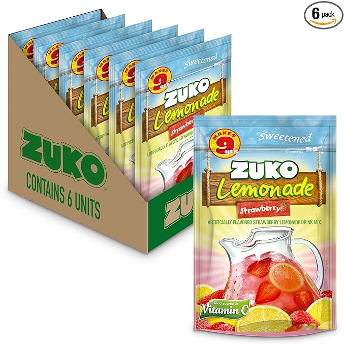 Zuko Strawberry Lemonade Instant Powder Drink | Family Pack | No Sugar Needed | Vitamin C | 14.1 Ounce (Pack of 6)