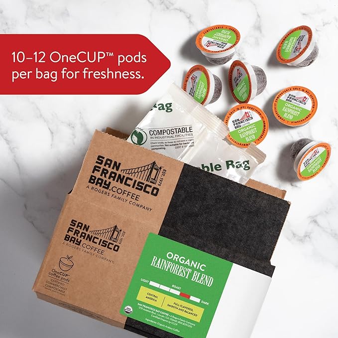San Francisco Bay Compostable Coffee Pods - Organic Rainforest Blend (80 Ct) K Cup Compatible including Keurig 2.0 Medium Dark Roast
