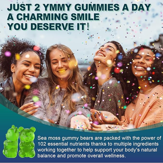 Sea Moss Gummies Sugar-Free Extra Strength Irish Moss Gel Supplement with Iodine Chlorophyll Unfiltered ACV D3 Burdock Root Bladderwrack for Immune Digestive Skin Hair Det❤️x Vegan 2Pack