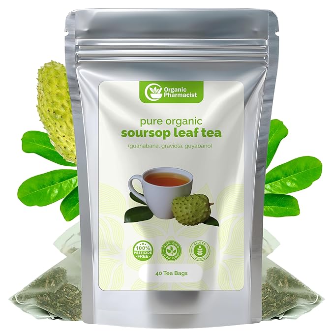 Organic Pharmacist Premium Soursop Tea Bags Graviola Leaf Tea Guanabana Teas Guyabano Herbal Tea Soursop Bitters Teas Shredded Ground Leaves 40 Count