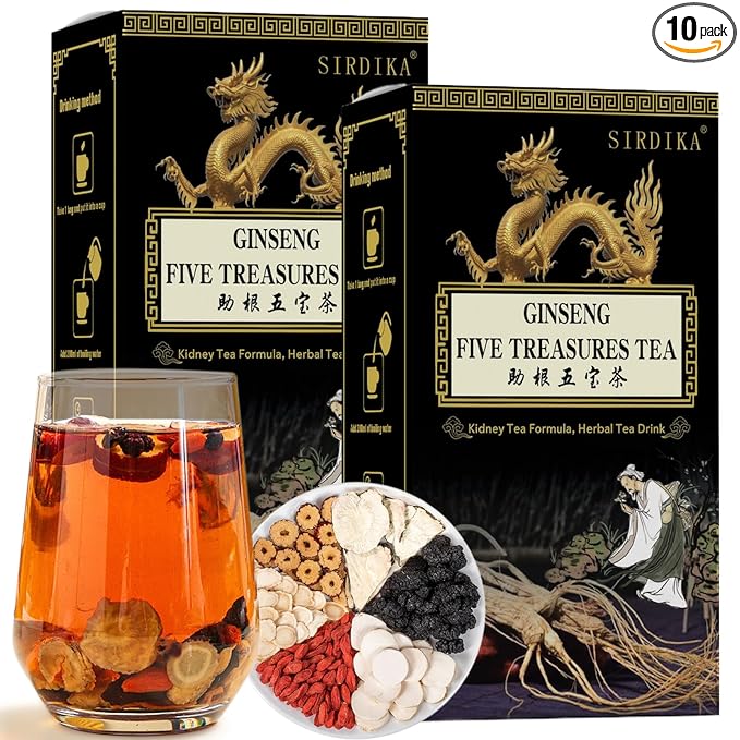 Ginseng Five Treasure Tea Kidney Teas Formula Ginseng Six Treasure Tea 6 Precious Ingredients Formula Traditional Chinese Herbal Cleanse DetoxTea for Women &amp Men (2 Pack/20 Bags)