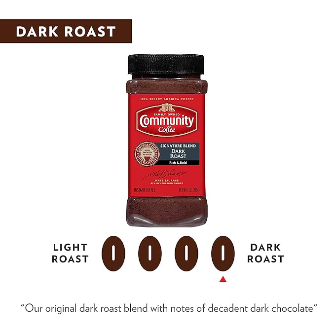 Community Coffee Signature Blend Dark Roast Instant Coffee 7 Ounce Jar (Pack of 4)