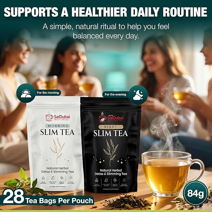 Premium Detox Tea Kit Herbal Slim Tea Duo 28 Morning Vitality Bags &amp 28 Night Calm Bags Certified Herbal Blend with REACH MSDS &amp Heavy Metal Tests Safe Caffeine Free Supports Active Lifestyle