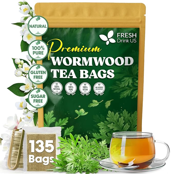 FreshDrinkUS Premium Wormwood Tea - 135 Tea Bags - Handcrafted Herbal Blend Caffeine-Free – Smooth Taste &amp Naturally Refreshing.