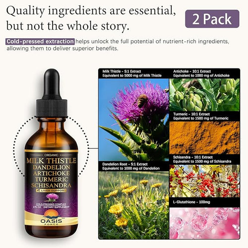 2 Pack Milk Thistle Drops for Liver Cleanse Detox &amp Repair Milk Thistle Extract Liquid Supplement with Dandelion &amp Artichoke for Liver Support Vegan Organic Alcohol-Free 4 FL OZ