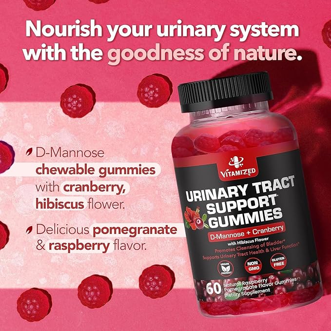Potent Cranberry Gummies with D Mannose - Urinary Tract Health for Women &amp Men Urinary Flush &amp Bladder Fast-Acting Support Supplements with Hibiscus Powder 180 Count