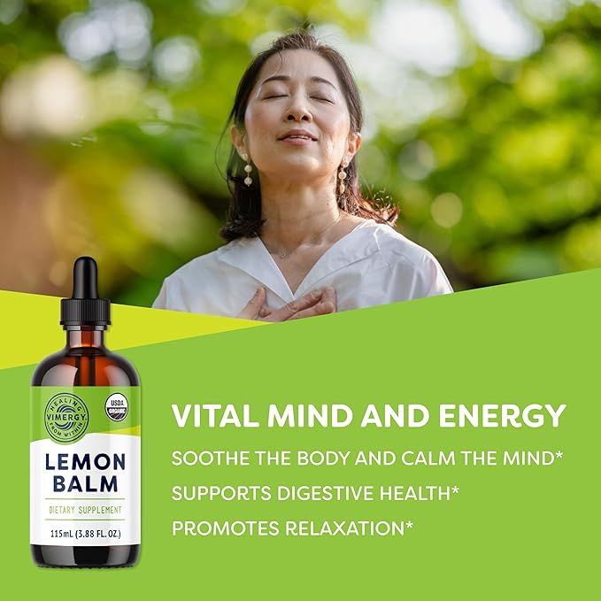 Vimergy USDA Organic Lemon Balm Tincture Herbal Supplement – Can be Used in Tea - Non-GMO Alcohol-Free –115 mL (1 mL/Serving)