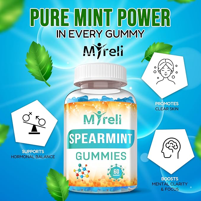 Spearmint Leaf Extract 1000 mg Gummies - Herbal Mentha Spicata Chews with High Strength Botanical Extract for Daily Balance Digestive Comfort Breath Support and Focus 60 Vegan Chewables