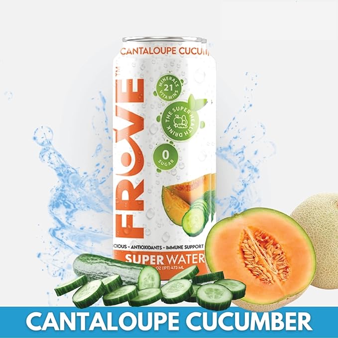 FrUve Super Water | Cantaloupe Cucumber Flavor | 12 16oz Cans | Healthy Drink | Zero Sugar | Low Calorie Drink | Powerful Antioxidants | Boosts Immune System | NON-GMO | The Super Health Drink