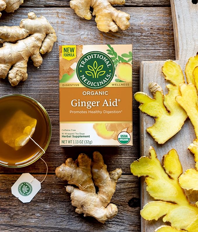 Traditional Medicinals Organic Ginger Aid Herbal Tea Promotes Healthy Digestion (Pack of 3) - 48 Tea Bags Total