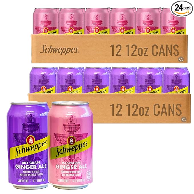 Schweppes Dry Grape Ginger Ale (12 12oz cans) - Dry Grape Ginger Ale (12 12oz cans) - Variety Pack - Refreshingly Delicious - 24 12oz Cans Total
