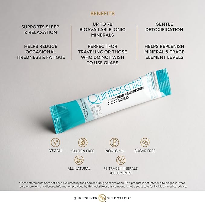 Quicksilver Scientific Quintessential 0.9 Sachets - Isotonic Solution with Sea Water Minerals + Alpine Spring - Liquid Hydration Electrolyte + Multi Minerals Supplement (30 Count)